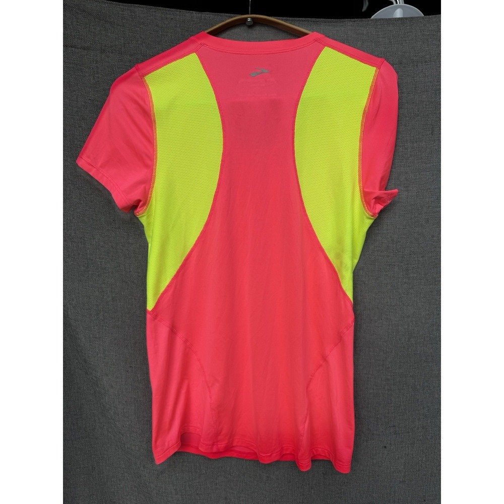 Brooks Womens Small Short Sleeve Running Shirt Pink Neon Yellow Equilibrium Tech - Picture 3 of 5